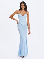 Aurielle Baby Blue Sweetheart Mermaid Peplum Maxi Dress - HOUSE OF SHE