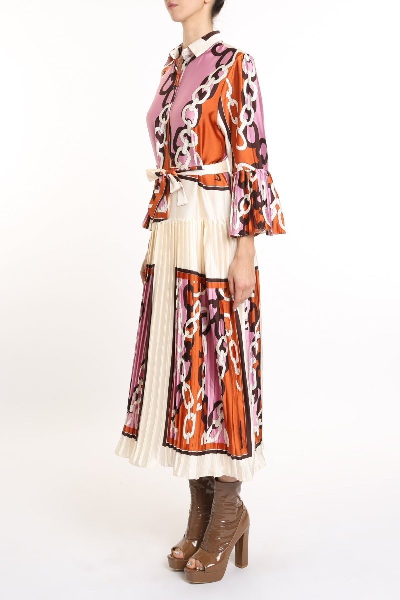 Avery Chain Link Patterned Partial Pleat Maxi Dress - HOUSE OF SHE