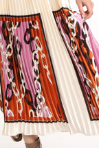Avery Chain Link Patterned Partial Pleat Maxi Dress - HOUSE OF SHE