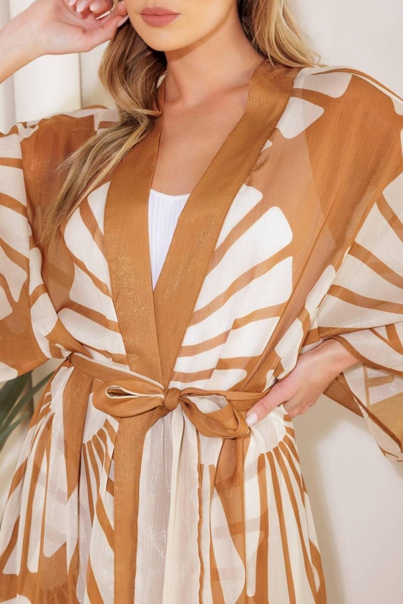 AWAITING LOVE WOVEN KIMONO COVER UP AND PANT SET - HOUSE OF SHE