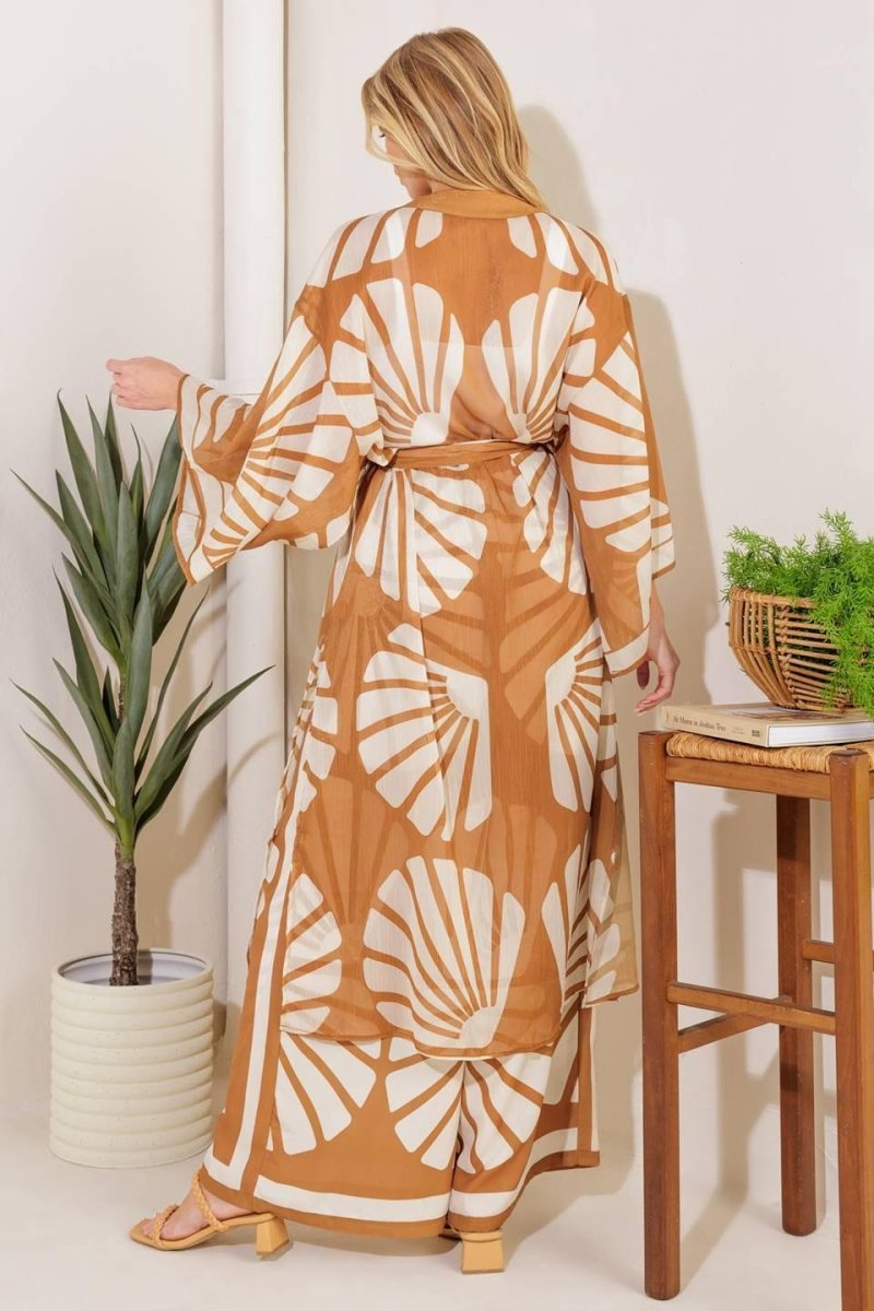 AWAITING LOVE WOVEN KIMONO COVER UP AND PANT SET - HOUSE OF SHE