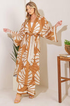 AWAITING LOVE WOVEN KIMONO COVER UP AND PANT SET - HOUSE OF SHE