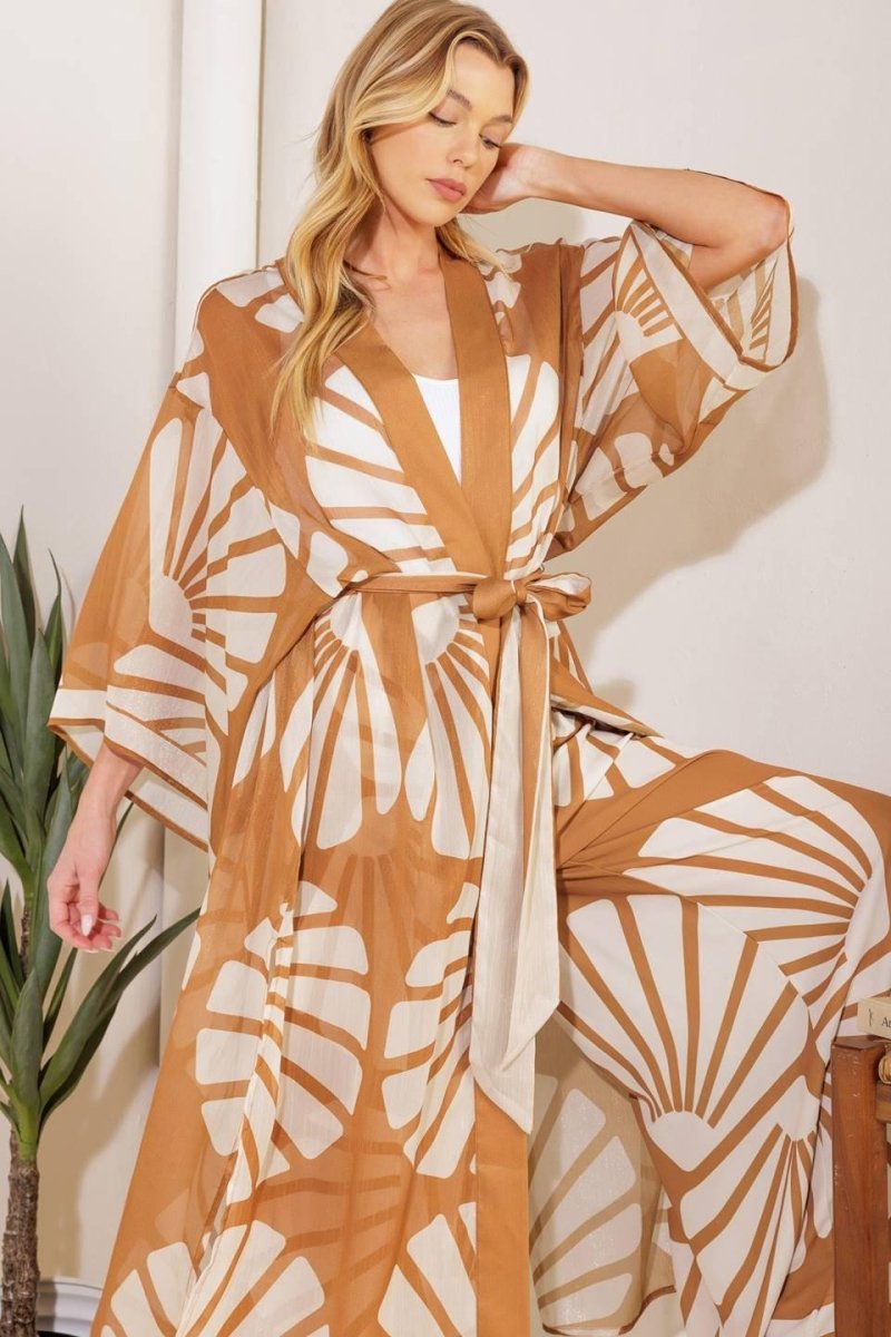AWAITING LOVE WOVEN KIMONO COVER UP AND PANT SET - HOUSE OF SHE