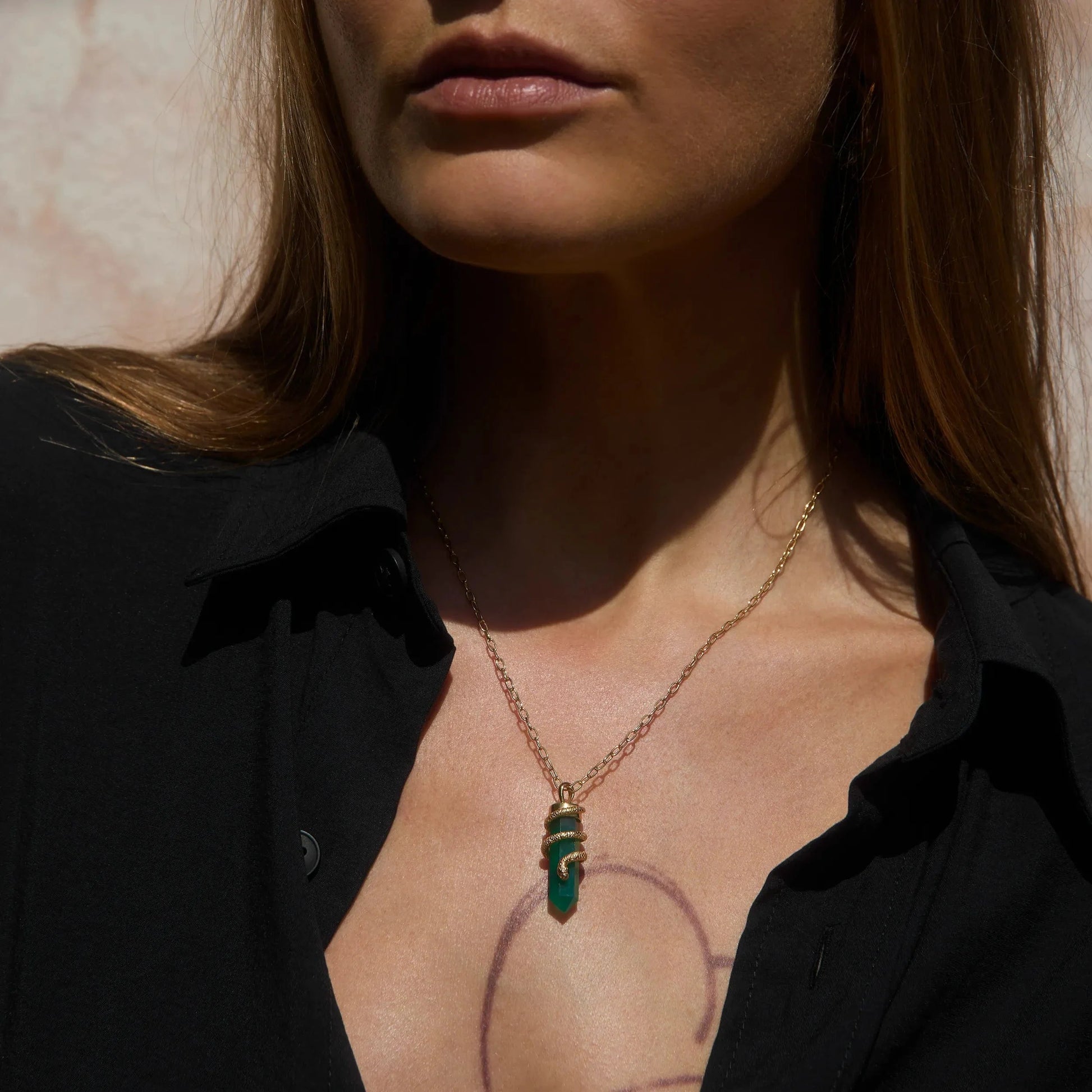 Green Onyx Crystal Snake Necklace
