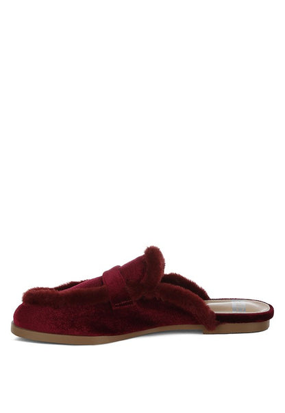 Seyhan Fur Detail Velvet Slip-On Mules  HOUSE OF SHE