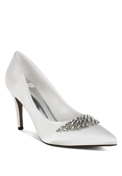 Rhodolia Diamante Brooch Detail Satin Pumps  HOUSE OF SHE