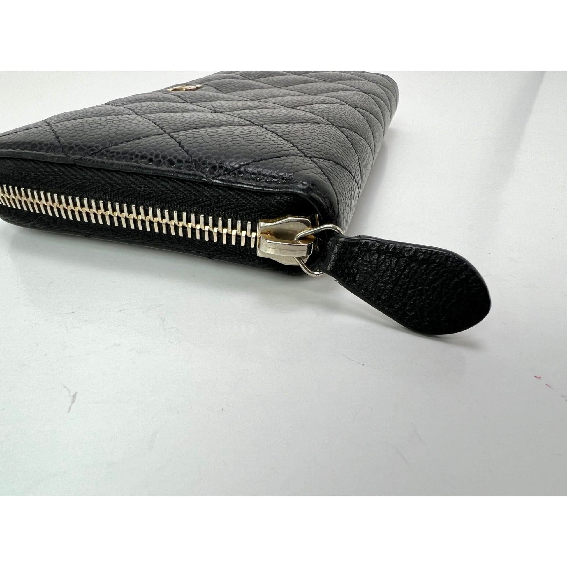 Chanel Caviar Quilted Large Gusset  Zip Around Black Wallet - HOUSE OF SHE