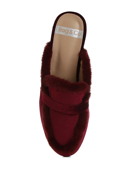 Seyhan Fur Detail Velvet Slip-On Mules  HOUSE OF SHE