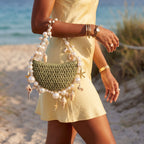 Bahari Raffia Shell Bag in Verde Palma - HOUSE OF SHE