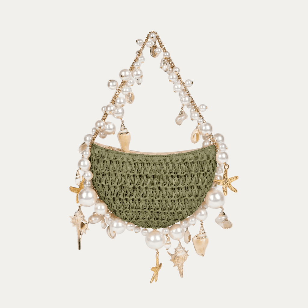 Bahari Raffia Shell Bag in Verde Palma - HOUSE OF SHE