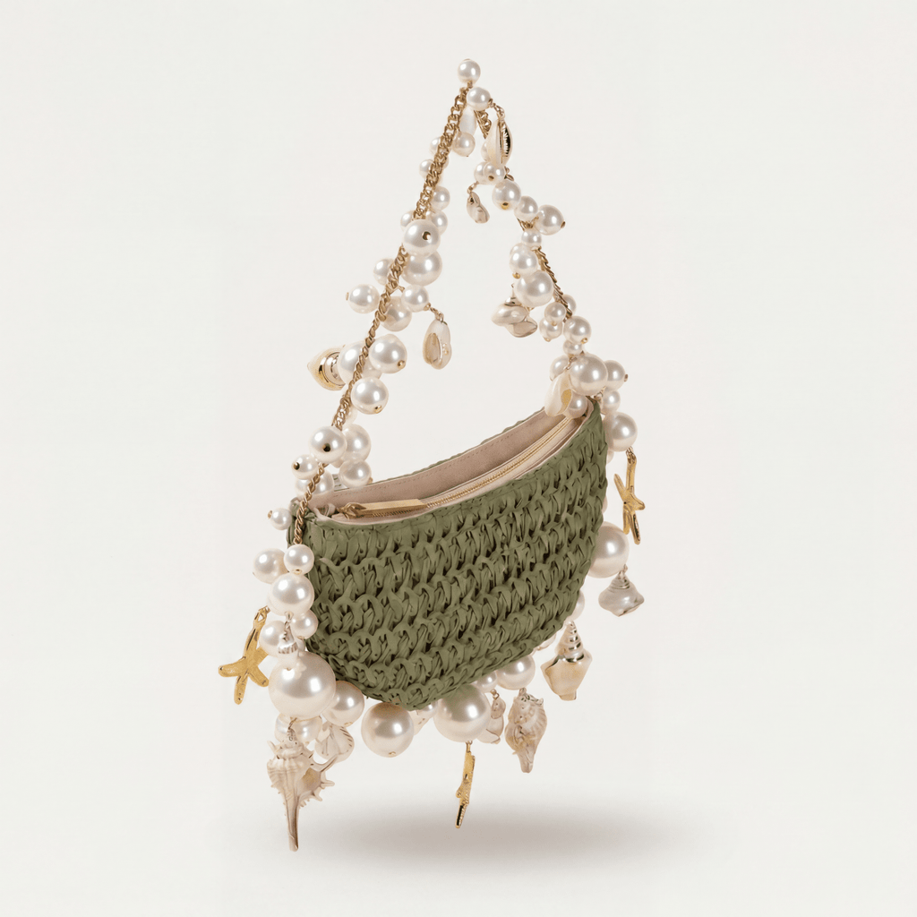 Bahari Raffia Shell Bag in Verde Palma - HOUSE OF SHE