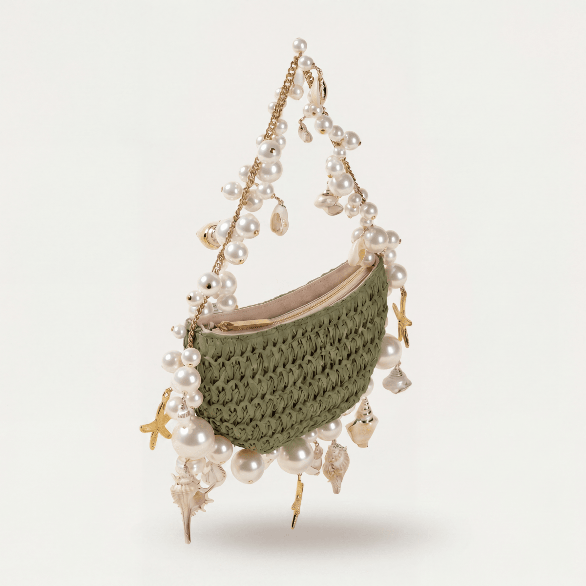 Bahari Raffia Shell Bag in Verde Palma - HOUSE OF SHE