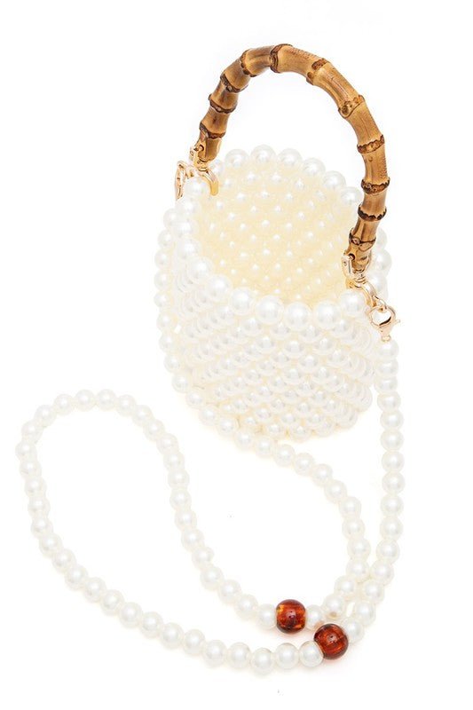 Bamboo Top Handle Beaded Bucket Clutch Bag - HOUSE OF SHE