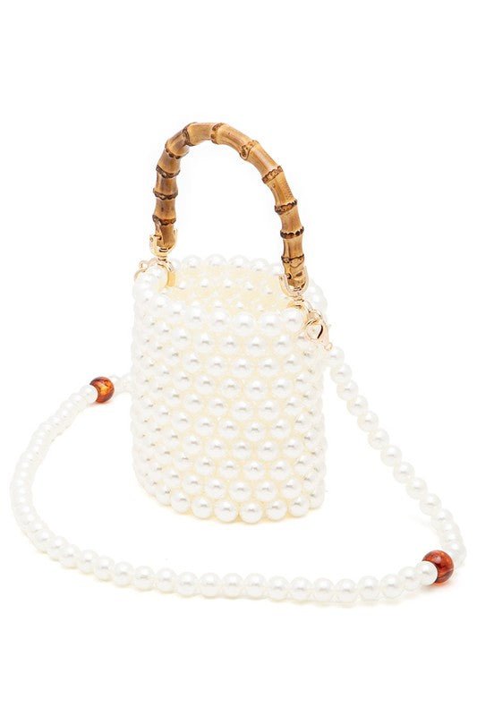 Bamboo Top Handle Beaded Bucket Clutch Bag - HOUSE OF SHE