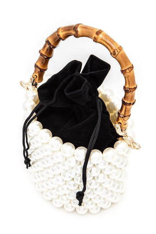 Bamboo Top Handle Beaded Bucket Clutch Bag - HOUSE OF SHE