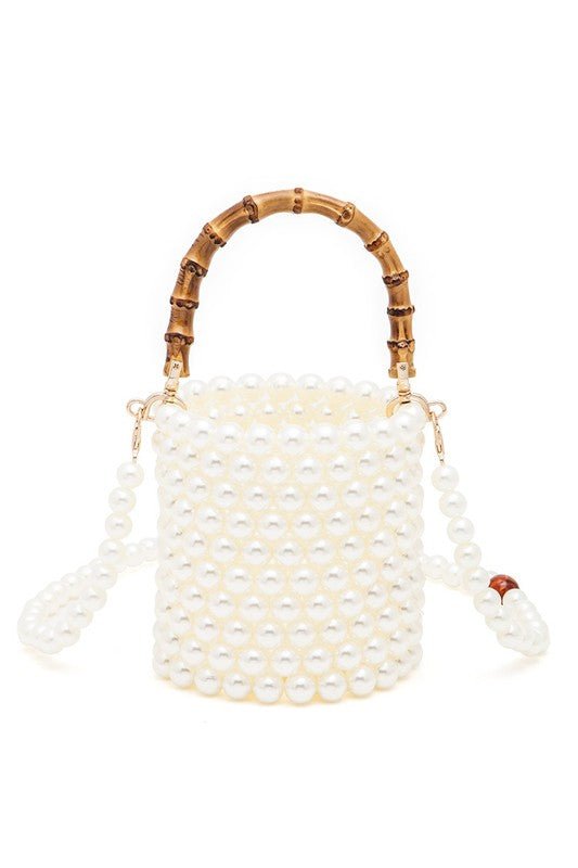 Bamboo Top Handle Beaded Bucket Clutch Bag - HOUSE OF SHE