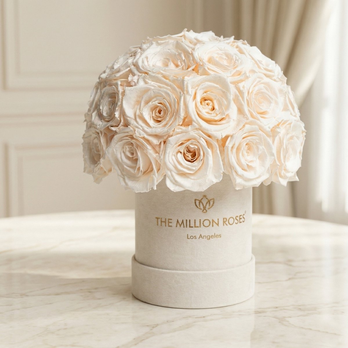 Basic Beige Suede Superdome Box | White Roses - HOUSE OF SHE