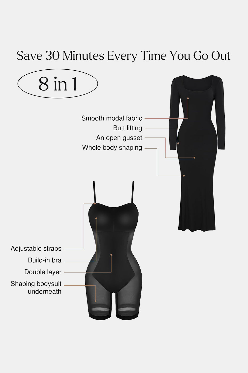 Basic Bae Built-In Shapewear Square Neck Long Sleeve Maxi Dress - HOUSE OF SHE