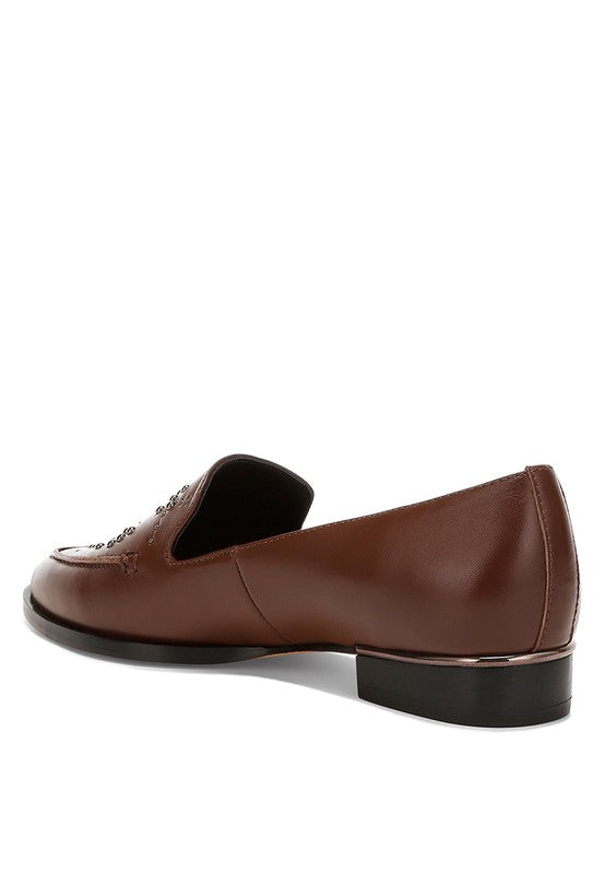 Gabassi Studded Genuine Leather Loafers - HOUSE OF SHE