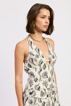 BEADED CUTOUT HALTER TOP - HOUSE OF SHE