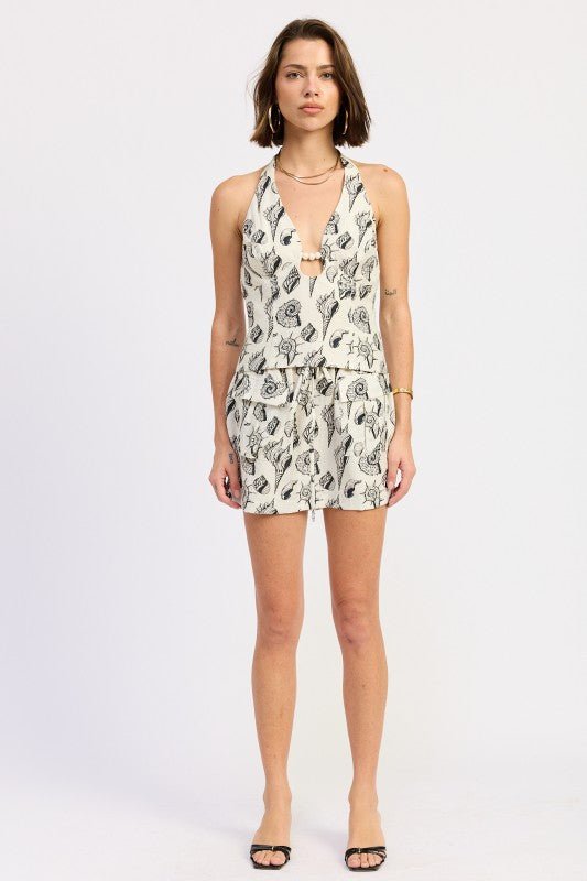 BEADED CUTOUT HALTER TOP - HOUSE OF SHE