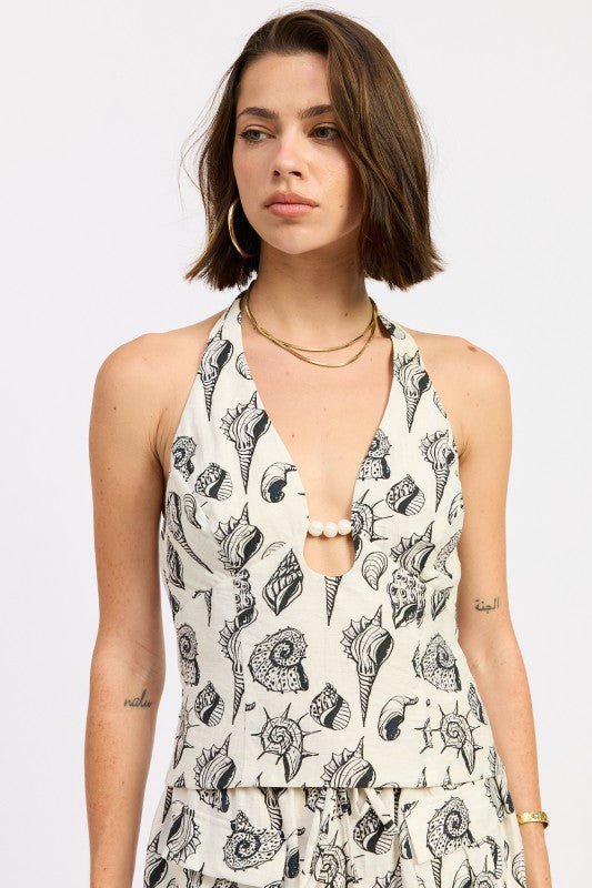 BEADED CUTOUT HALTER TOP - HOUSE OF SHE