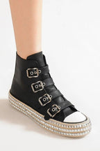 Beast Fashion Multi - Buckle Straps Studded Platform Sneakers - HOUSE OF SHE
