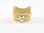 Beautiful Elegant Layered Belt & Chain Design Gold Tone Brass Ring - HOUSE OF SHE