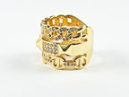 Beautiful Elegant Layered Belt & Chain Design Gold Tone Brass Ring - HOUSE OF SHE
