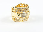 Beautiful Elegant Layered Belt & Chain Design Gold Tone Brass Ring - HOUSE OF SHE