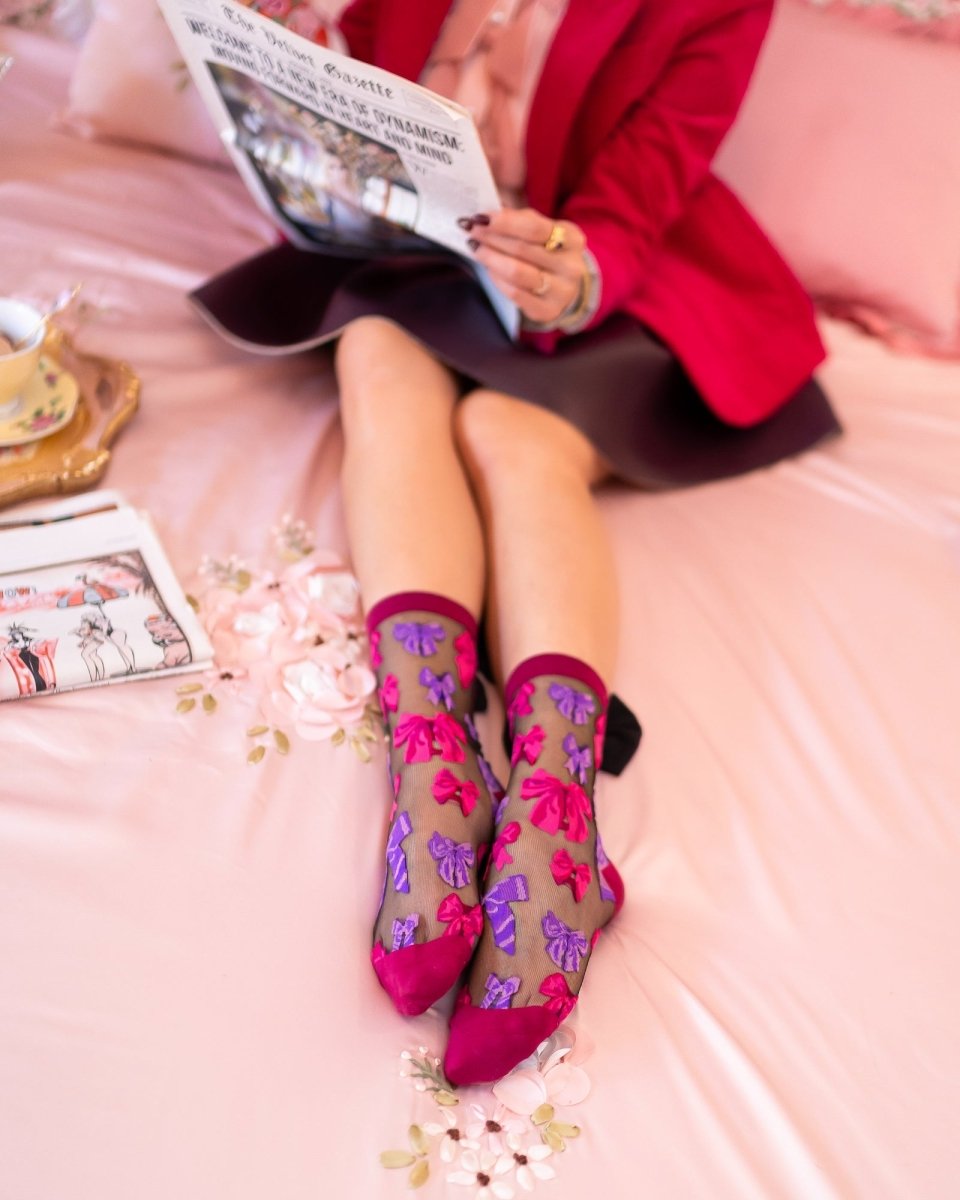 Big Bow Energy Black Sheer Crew Sock - HOUSE OF SHE