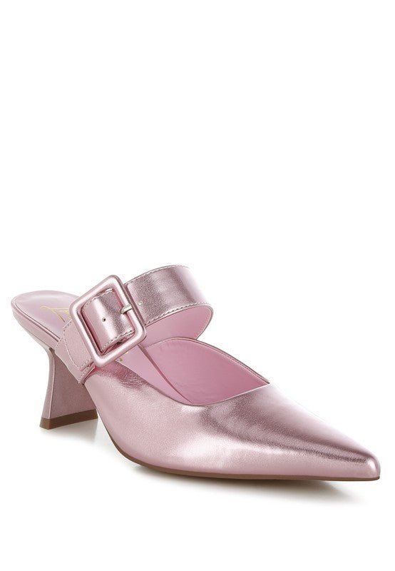 Bismi Large Buckle Kitten Heel Mules - HOUSE OF SHE