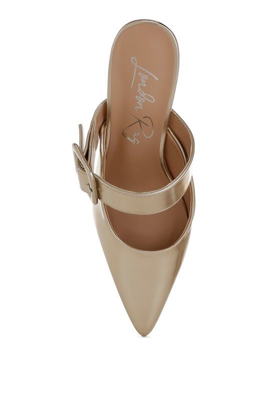 Bismi Large Buckle Kitten Heel Mules - HOUSE OF SHE
