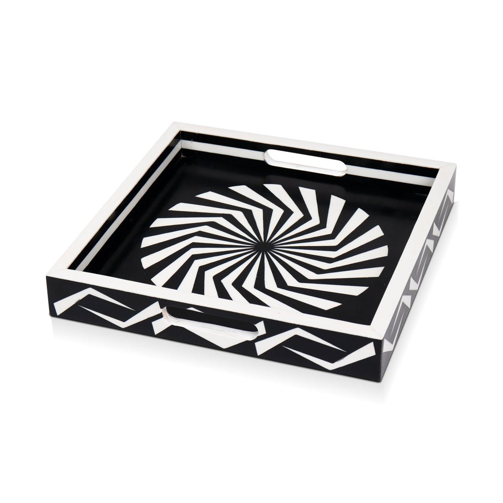 Black White Geometric Serving Ottoman Decorative Tray 12x12 - HOUSE OF SHE