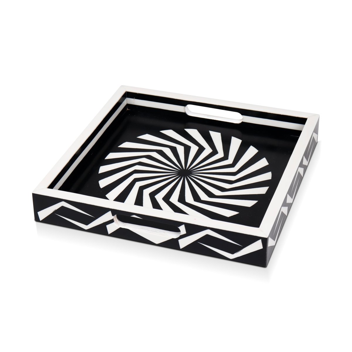 Black White Geometric Serving Ottoman Decorative Tray 12x12 - HOUSE OF SHE