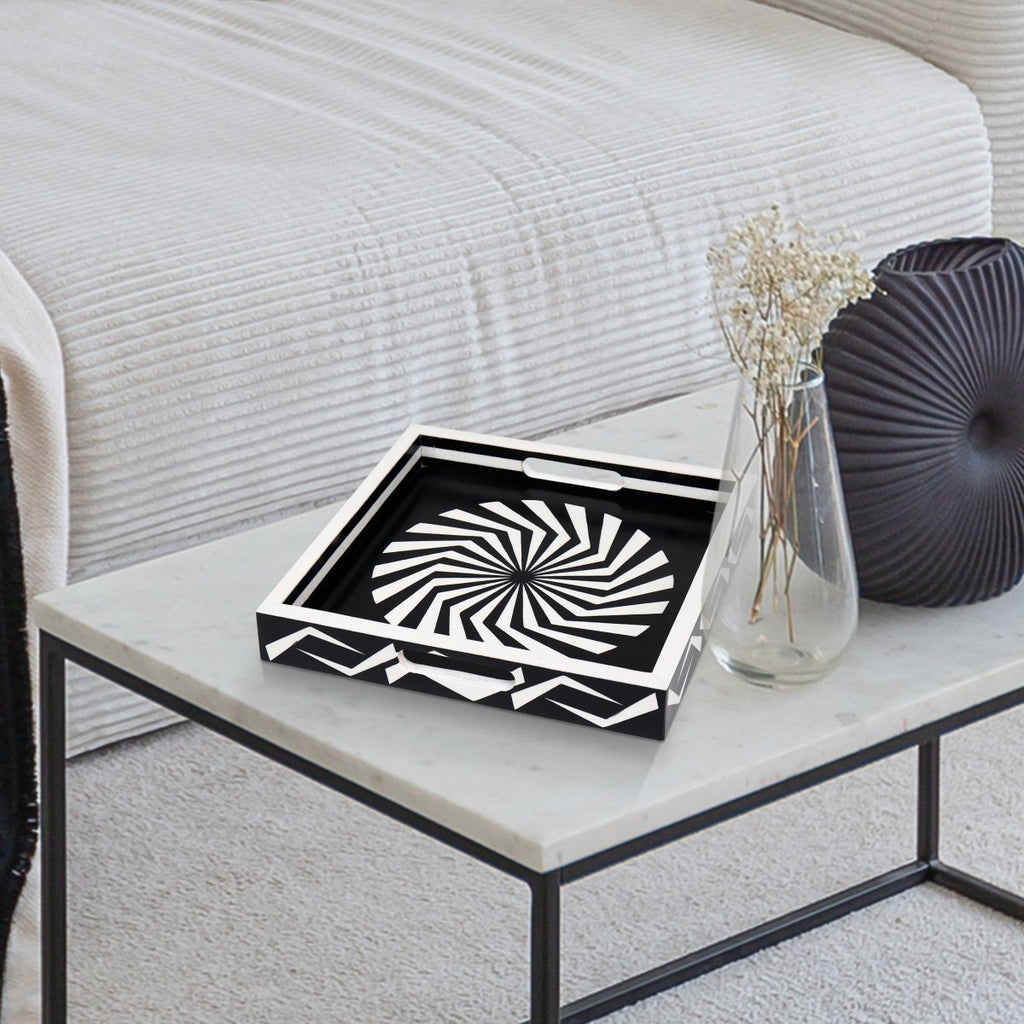 Black White Geometric Serving Ottoman Decorative Tray 12x12 - HOUSE OF SHE