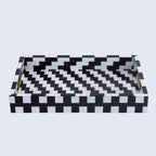 Black White Optique Pixel Resin Decorative Tray Brass 11x17 - HOUSE OF SHE