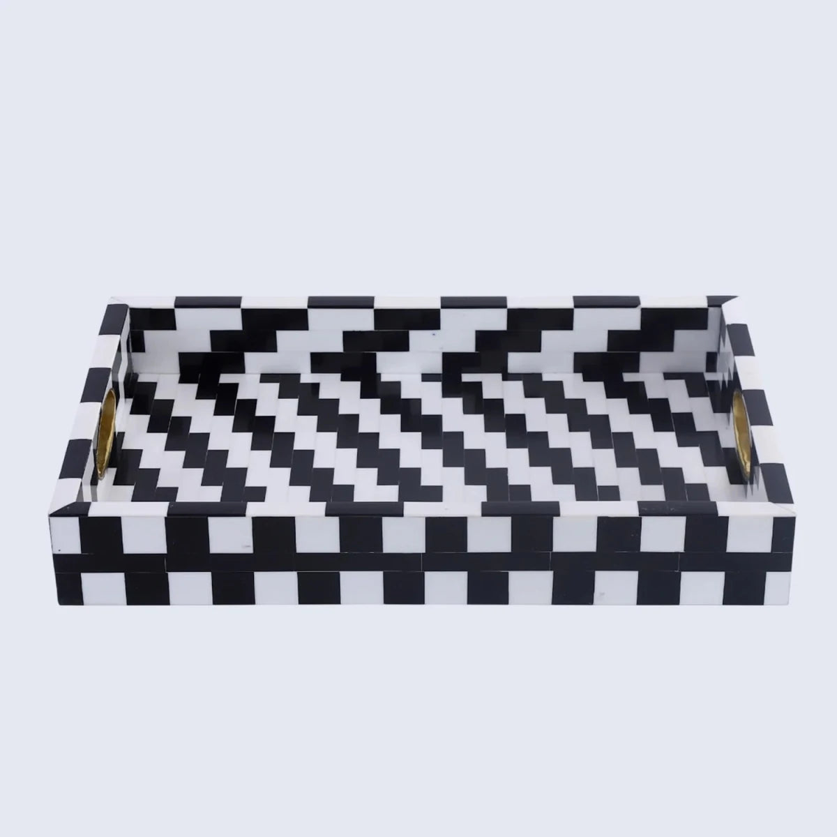 Black White Optique Pixel Resin Decorative Tray Brass 11x17 - HOUSE OF SHE