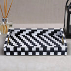 Black White Optique Pixel Resin Decorative Tray Brass 11x17 - HOUSE OF SHE