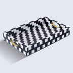 Black White Optique Pixel Resin Decorative Tray Brass 11x17 - HOUSE OF SHE