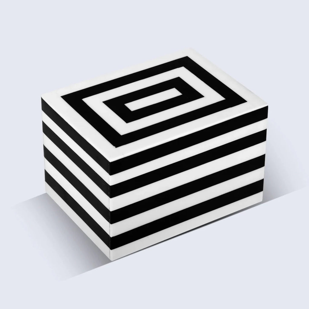Black White Resin Inlay Concentric Decorative Box - 8 Sizes - HOUSE OF SHE