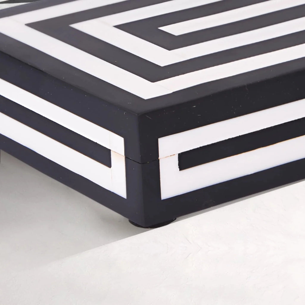 Black White Resin Inlay Concentric Decorative Box - 8 Sizes - HOUSE OF SHE