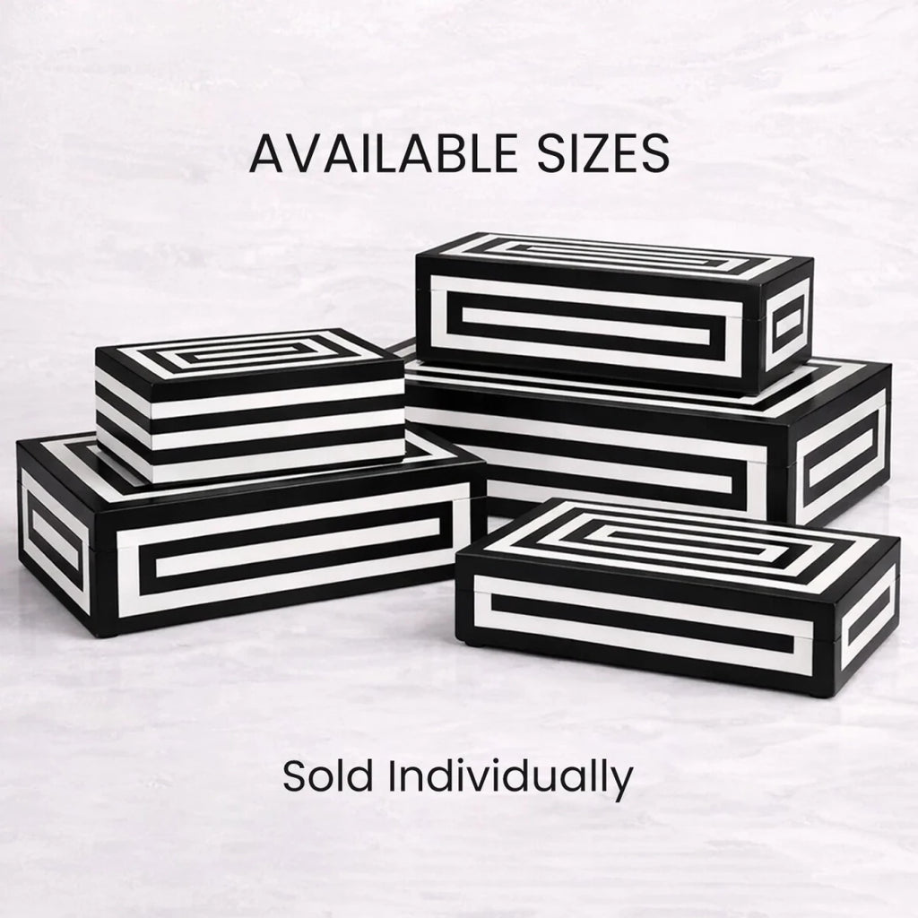 Black White Resin Inlay Concentric Decorative Box - 8 Sizes - HOUSE OF SHE