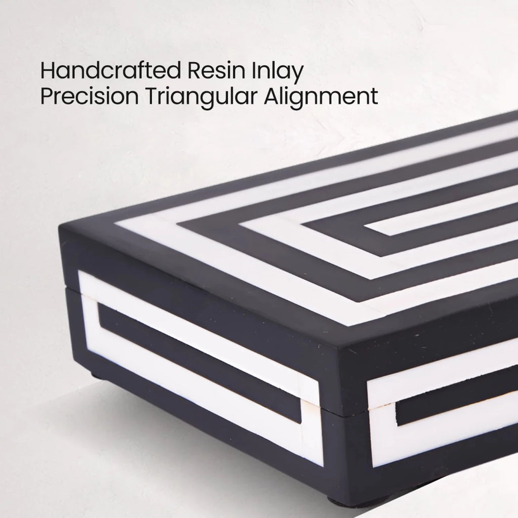 Black White Resin Inlay Concentric Decorative Box - 8 Sizes - HOUSE OF SHE