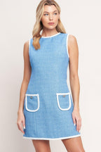 BLUE SKIES AND DAYDREAMS WOVEN MINI DRESS - HOUSE OF SHE