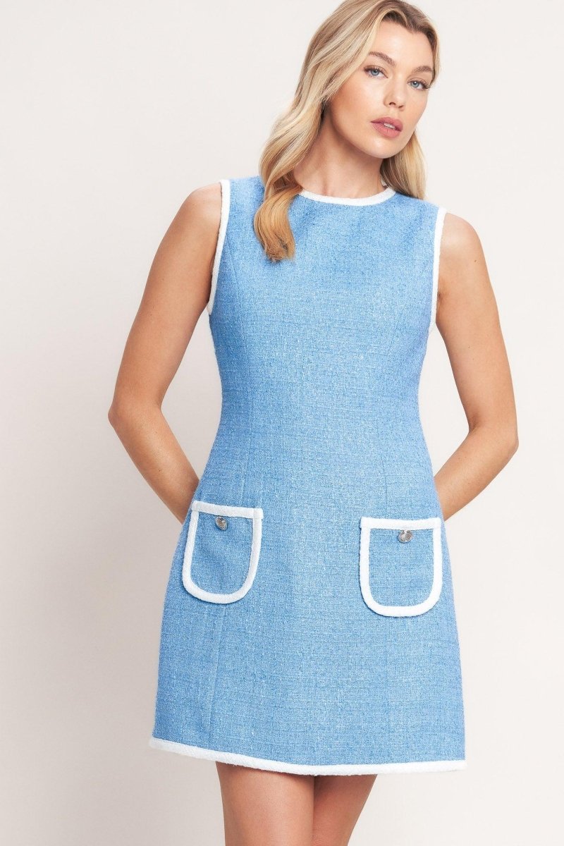 BLUE SKIES AND DAYDREAMS WOVEN MINI DRESS - HOUSE OF SHE