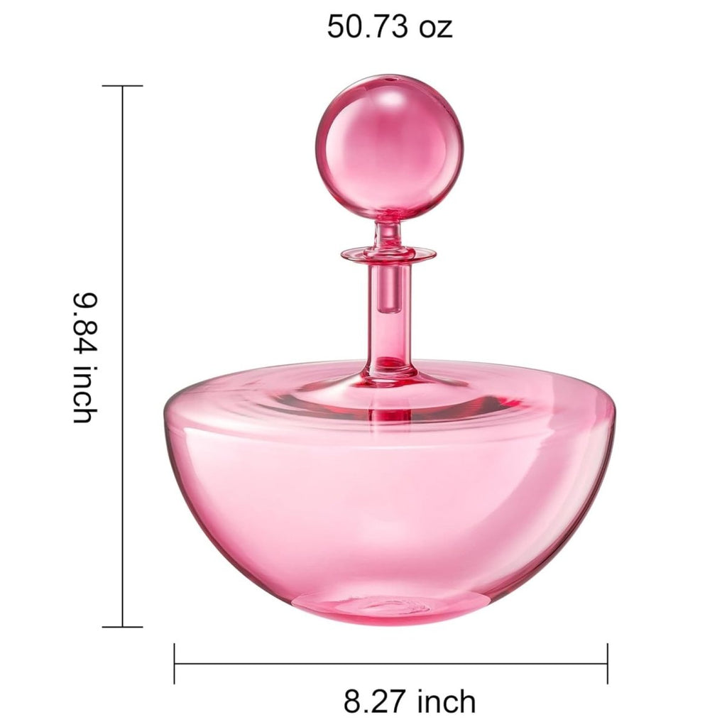Blush Pink Low Arc Glass Decanter Handblown Captain’s Style Carafe - HOUSE OF SHE