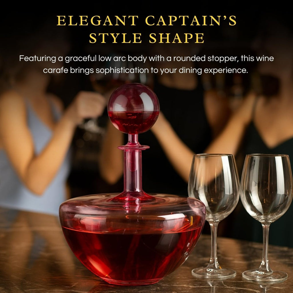 Blush Pink Low Arc Glass Decanter Handblown Captain’s Style Carafe - HOUSE OF SHE