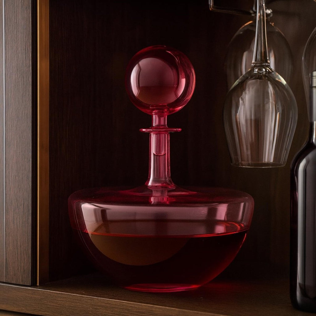 Blush Pink Low Arc Glass Decanter Handblown Captain’s Style Carafe - HOUSE OF SHE
