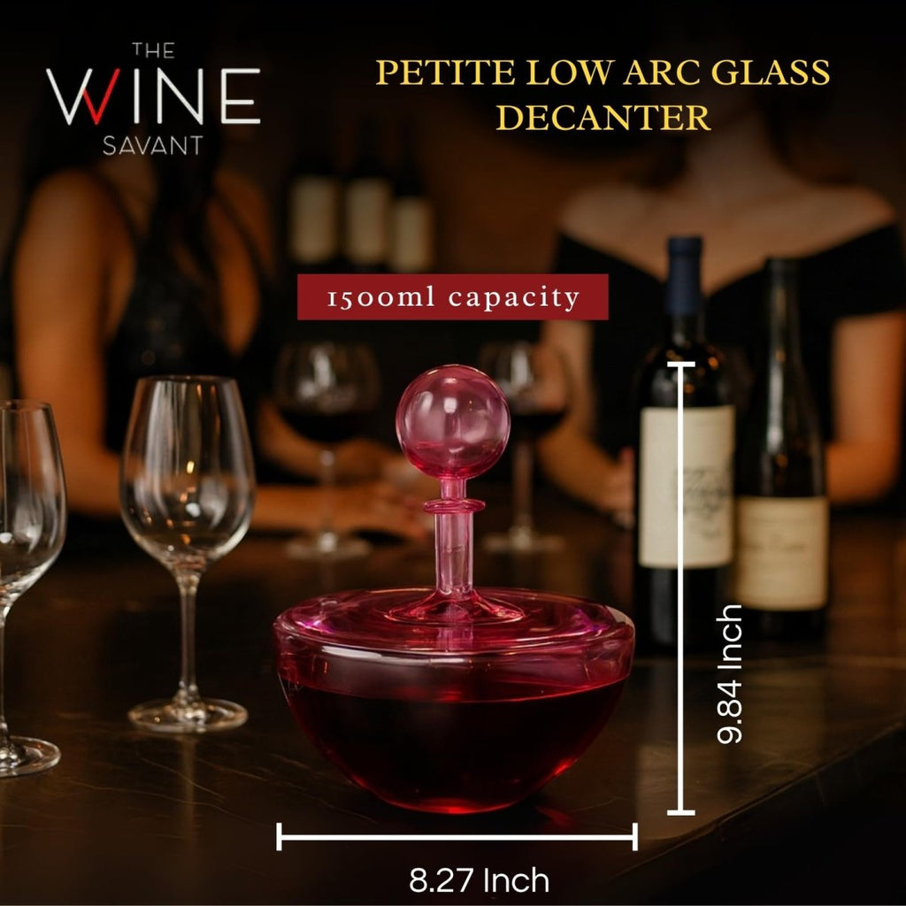 Blush Pink Low Arc Glass Decanter Handblown Captain’s Style Carafe - HOUSE OF SHE